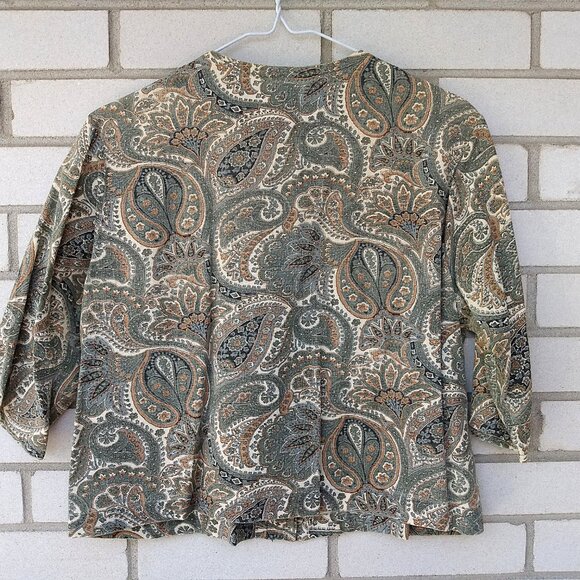 Vintage 60s Bolero Jacket Dress Topper 41"B Paisley Brown Green London Lassie - Picture 16 of 16